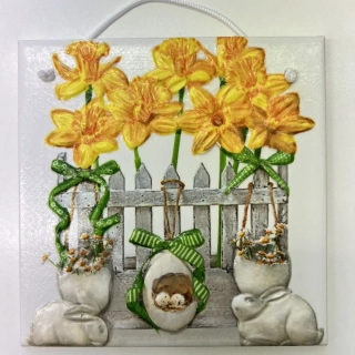 🌼 Zdobená keramická dlaždice – Jarní probuzení 🐰