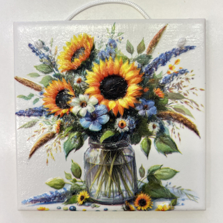 🌻 Zdobená keramická dlaždice – Slunečná louka 🌿