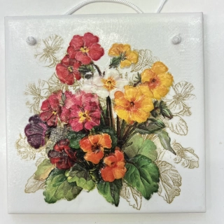 🌸 Zdobená keramická dlaždice – Barevné květy ✨