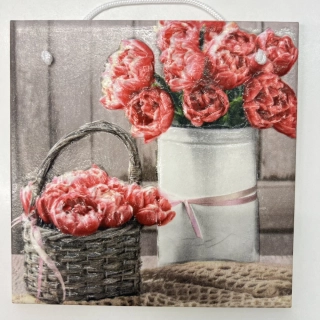 🌸 Zdobená keramická dlaždice – Romantické pivoňky 💗