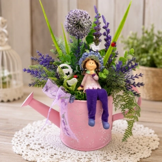 💜🌿 Jarní dekorace v růžové konvičce s vílou 🌿💜