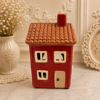🏡 Keramický domeček na svíčku – červený 🏡