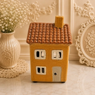 🏡 Keramický domeček na svíčku – hořčicový 🏡