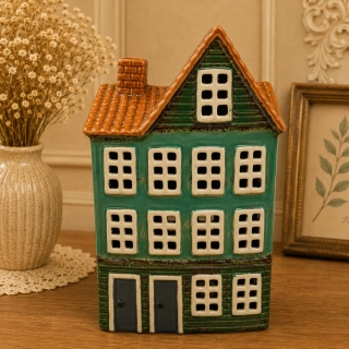 🏡 Keramický domeček na svíčku – zelený 🏡