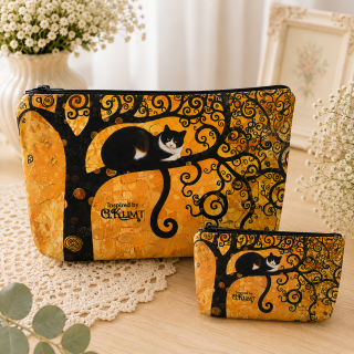 🐈‍⬛✨ Kosmetická taška se zipem – inspirace Gustav Klimt – Kočka na Stromě života ✨🐈‍⬛