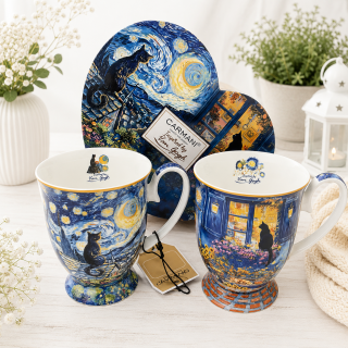 🎨💙 Dárková sada 2 porcelánových šálků ve tvaru srdce – inspirováno Vincentem van Goghem ❤️☕