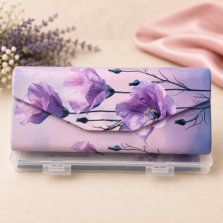 🌸🕶️ Skládací pouzdro na brýle Carmani® – Motiv fialových květů 🕶️🌸