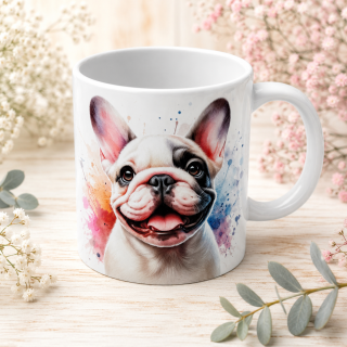 🐶☕ Porcelánový hrnek s motivem francouzského buldočka – cca 300 ml 💙🎨