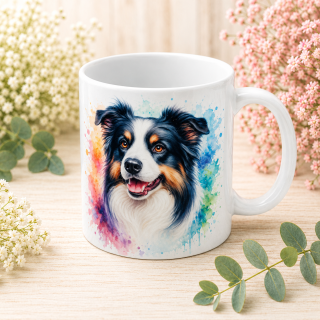 🐶☕ Porcelánový hrnek s motivem australského ovčáka – cca 300 ml 🌈💙