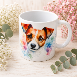 🐶☕ Porcelánový hrnek s motivem Jack Russell teriéra – cca 300 ml 🌈🤍