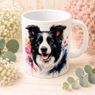 🐶☕ Porcelánový hrnek s motivem border kolie – cca 300 ml 🌈🖤🤍