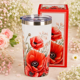 ☕🌺 Cestovní termohrnek 600 ml – Vlčí máky 🌺☕