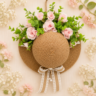 🌸👒 Dekorativní slaměný klobouk s růžemi 👒🌸