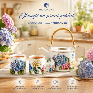 🌸 Čajová souprava pro 2 osoby – Hortenzie (Hydrangea Collection) 🌸