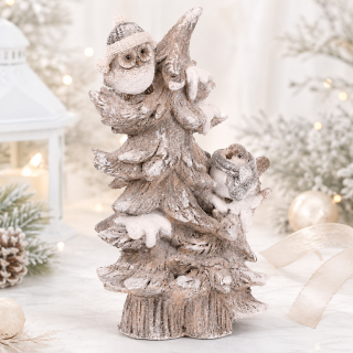🦉 Zimní dekorace – sova a ptáček na zasněženém stromě ❄️🌲