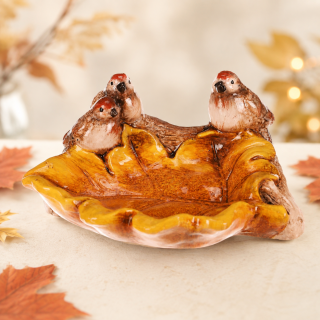 🐦 Keramické pítko pro ptáčky – dubový list 🍂