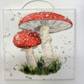 🍄✨ Keramická dlaždice zdobená technikou Decoupage 3D ✨🍄