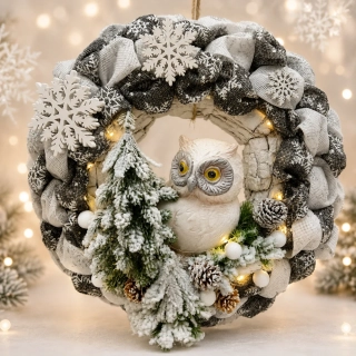 🎄 Vánoční svítící věnec se sovou 🎄