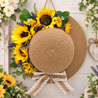🌻 Závěsná dekorace – klobouk se slunečnicemi 🌻