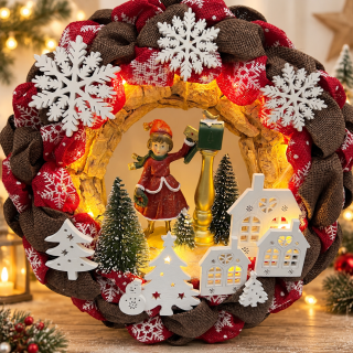 🎄 Vánoční svítící věnec – zimní městečko