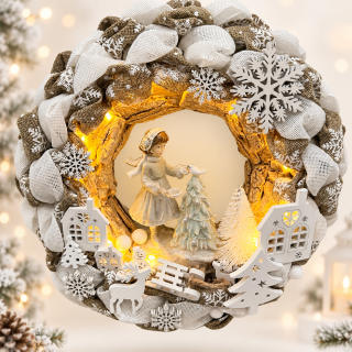 🎄 Vánoční svítící věnec – zimní holčička