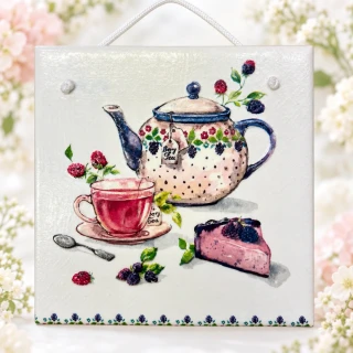 🫖🍰 Keramická dlaždice – Čajová pohoda 🫐🌿