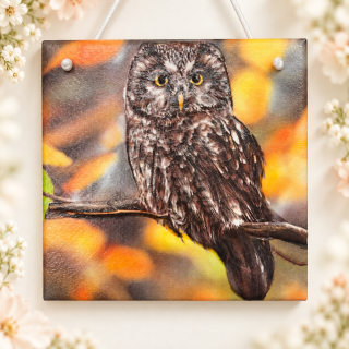 🦉🍂 Keramická dlaždice – Sova na větvi 🍁✨