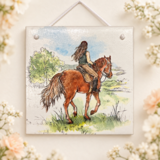 🐎🌿 Keramická dlaždice – Vyjížďka přírodou ✨
