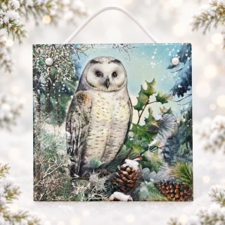 🦉❄️ Keramická dlaždice – Sova v zimním lese 🌲✨   