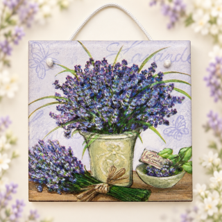 💜🌿 Keramická dlaždice – Levandule ve džbánku
