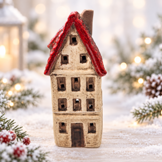 🏠🕯️ Keramický domeček na svíčku – červená střecha ✨