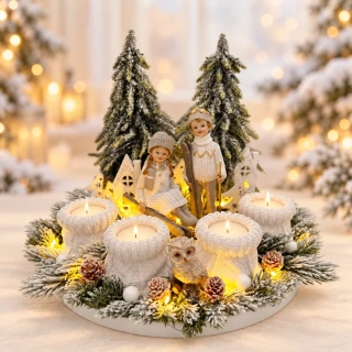 ❄️🕯️ Adventní věnec – Zimní radovánky s LED osvětlením